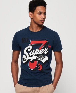 Superdry Super Seven Mid Weight Férfi Pólók Sötétkék | QKUVE6752